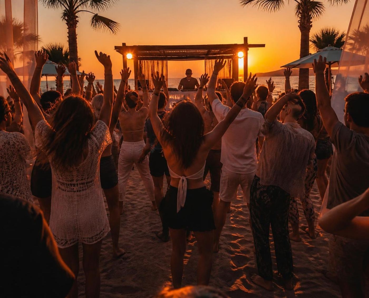 Beach party at sunset